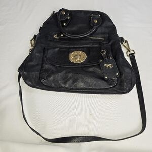 EMMA FOX Fold Over Black Supple Leather Shoulder Purse Handbag